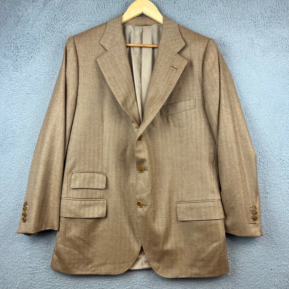 Mens Loro Piana 100% Worsted Spun Cashmere Blazer Jacket Tan Herringbone M